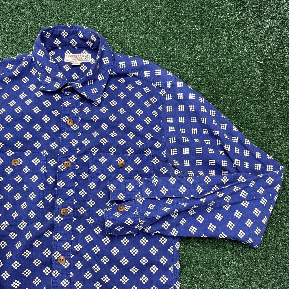 Wallace & Barnes Men's Long Sleeve Button Shirt Size XS Blue Geometric